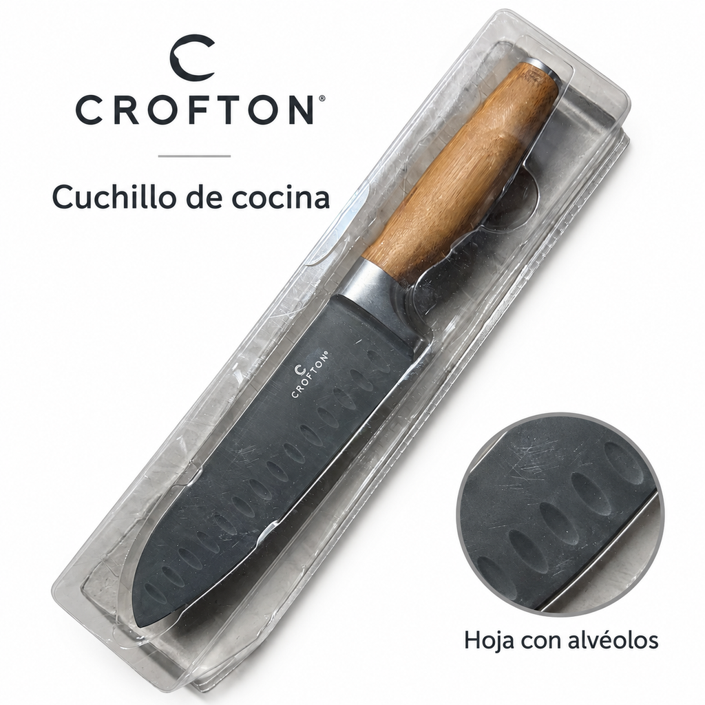 Crofton cuchillo de cocina alveolado: detalle de la hoja con alvéolos