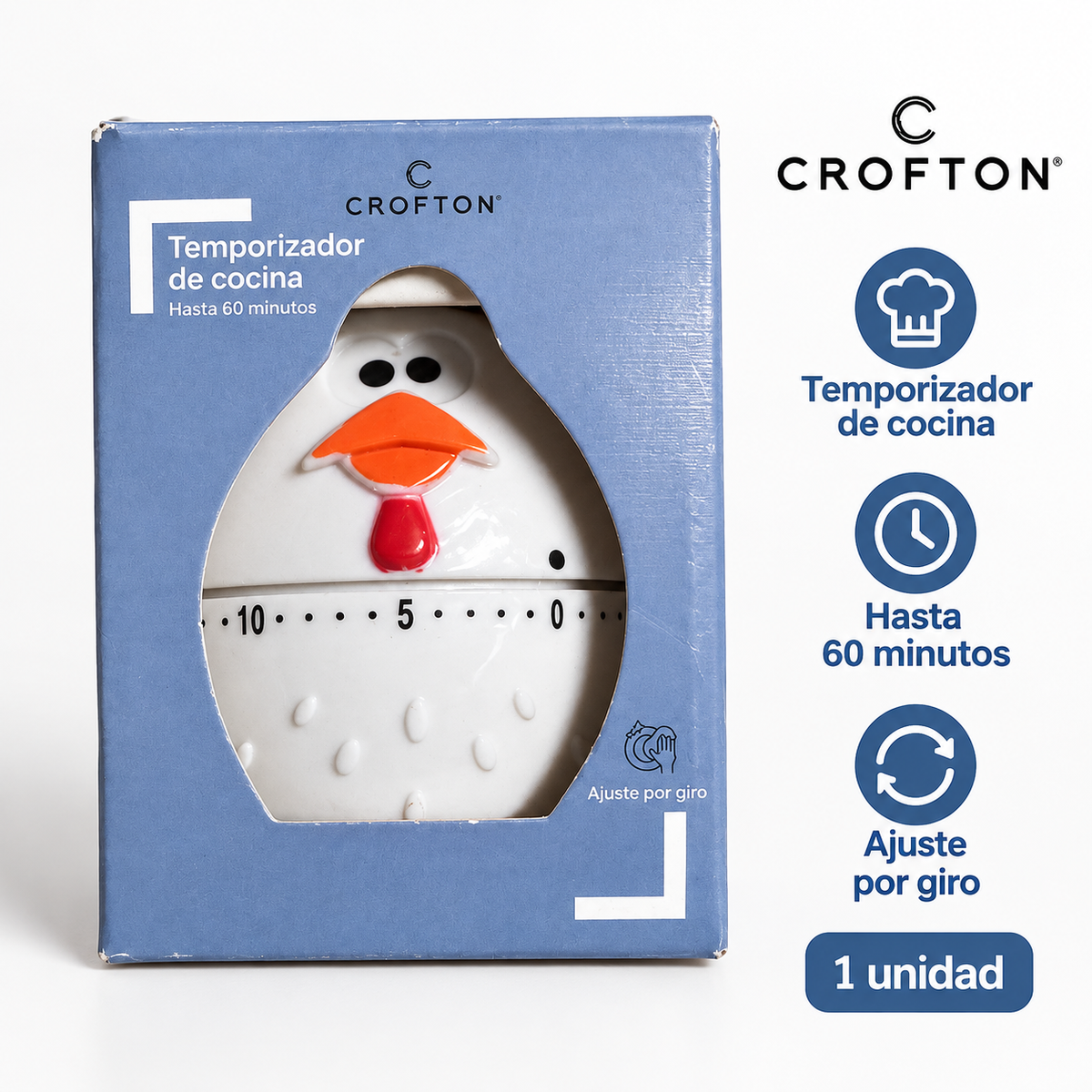 Temporizador Crofton de cocina gallina hasta 60 minutos con características y ajuste por giro