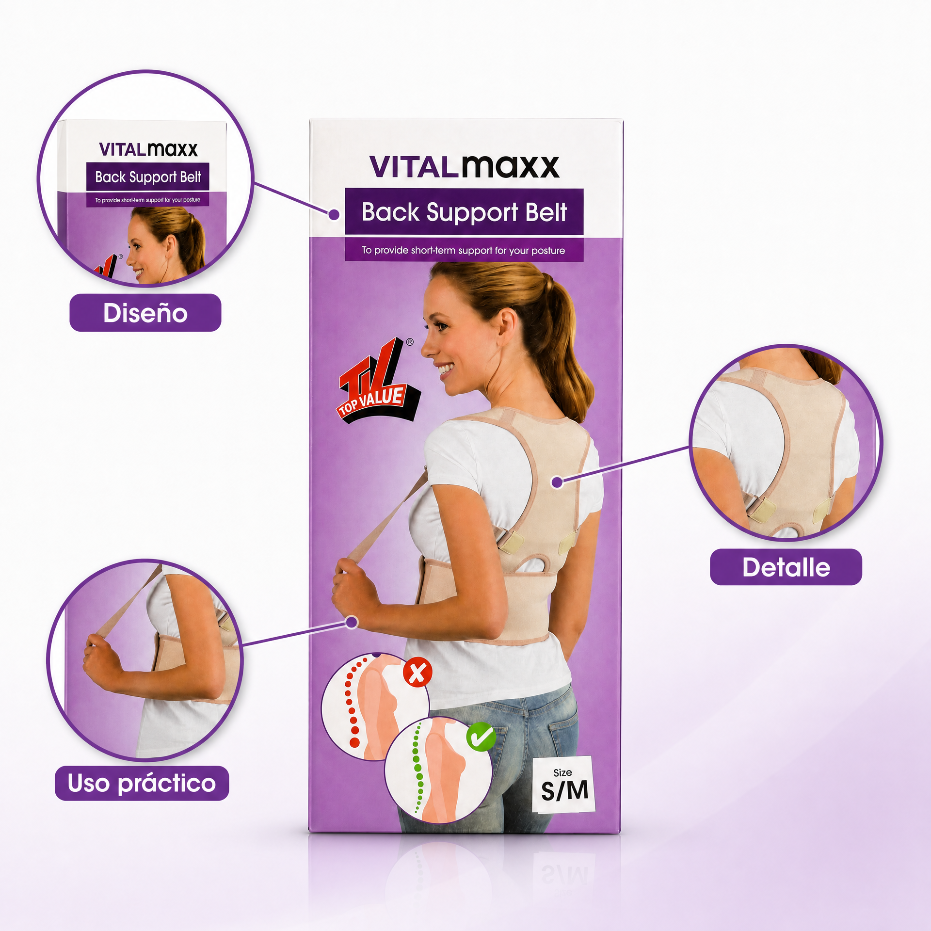 Vitalmaxx Cinturón corrector de espalda talla S/M uso diario