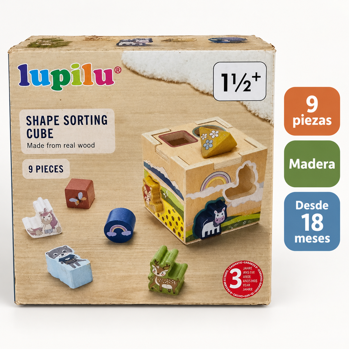 Características del cubo Lupilu: nueve piezas, madera y desde 18 meses