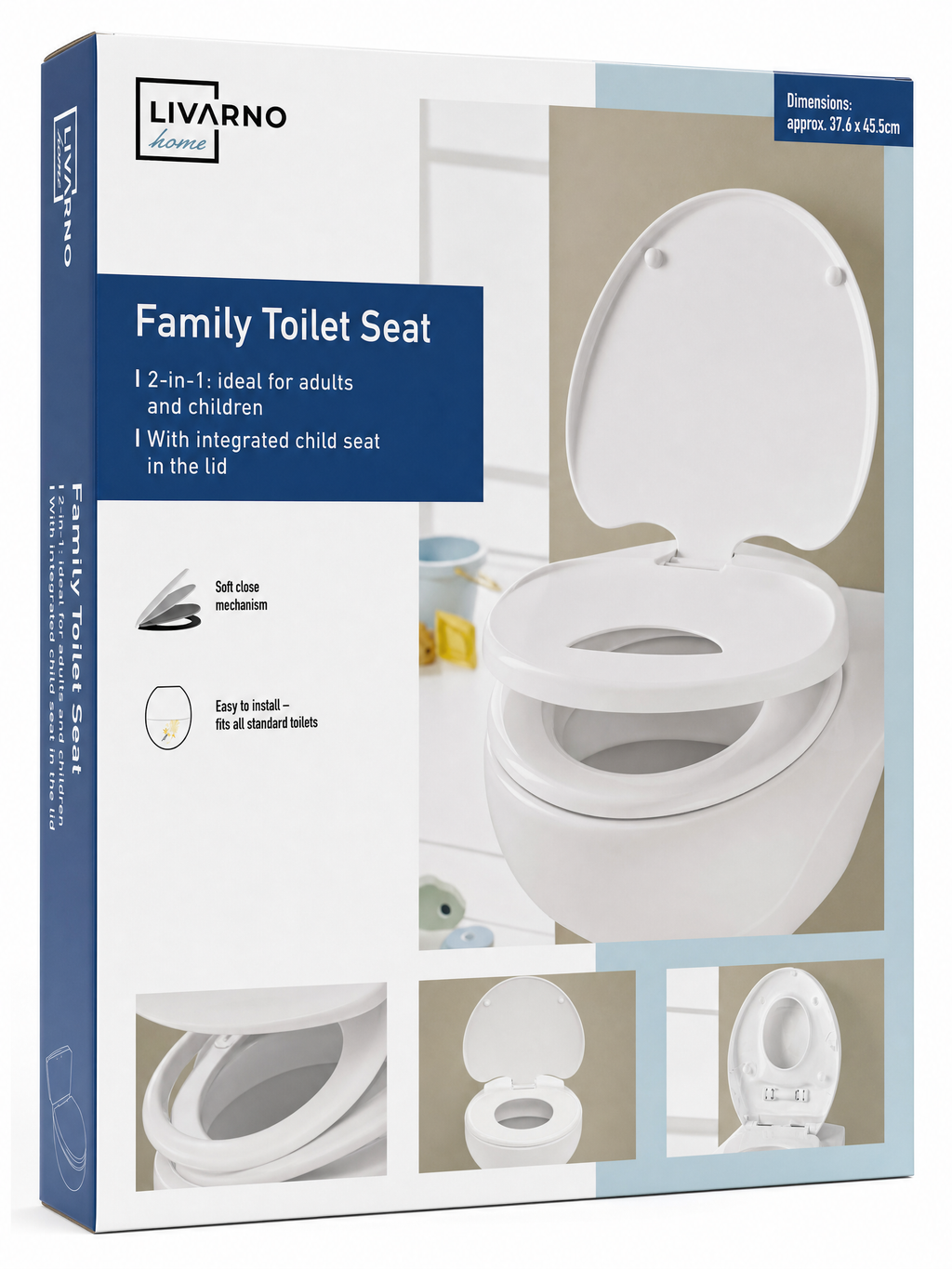 Asiento de inodoro 2 en 1 blanco con reductor infantil integrado en la tapa y cierre suave