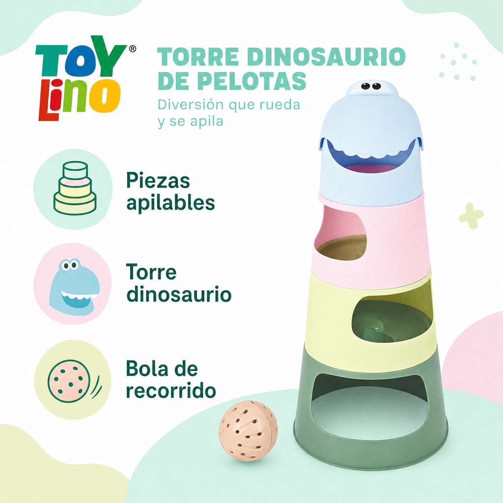 Toy Lino — Dinosaurio apilable y rodante en colores pastel