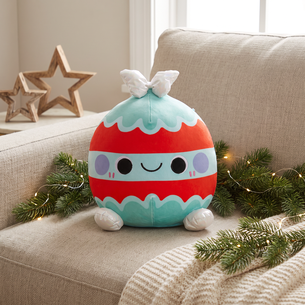 Peluche Decorativo Navideño Bola con Lazo Iridiscente