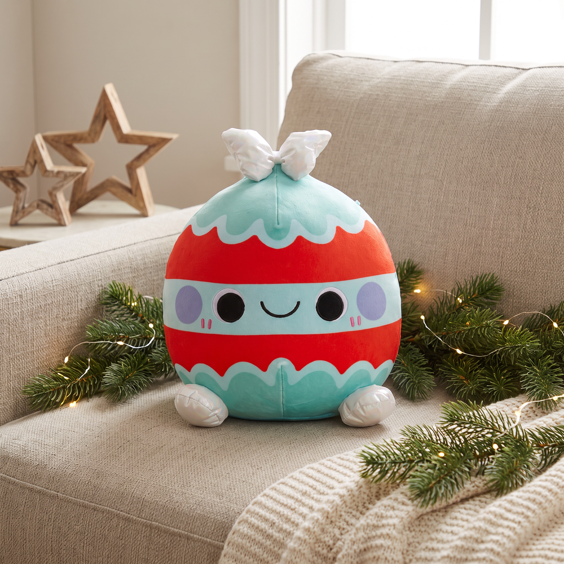 Peluche Decorativo Navideño Bola con Lazo Iridiscente