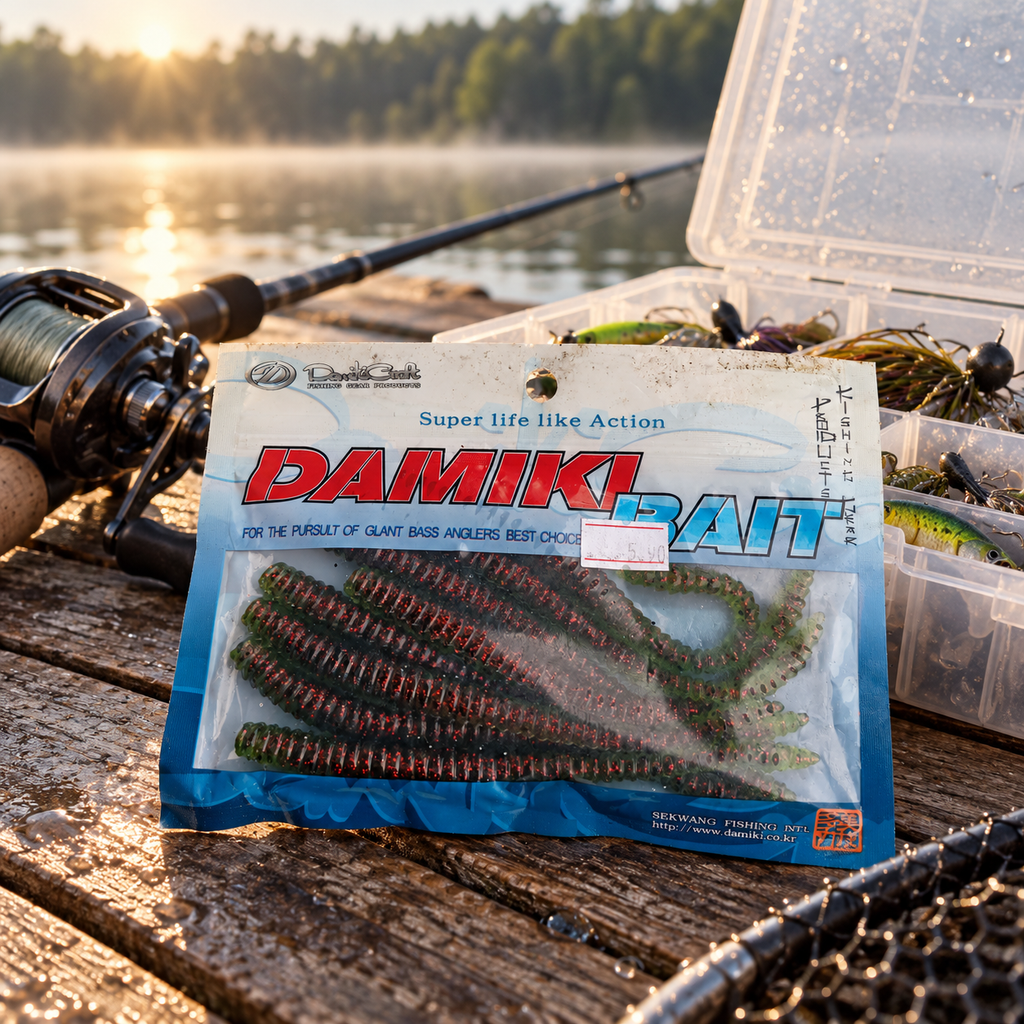 Damiki Bait anillado junto a equipo de pesca