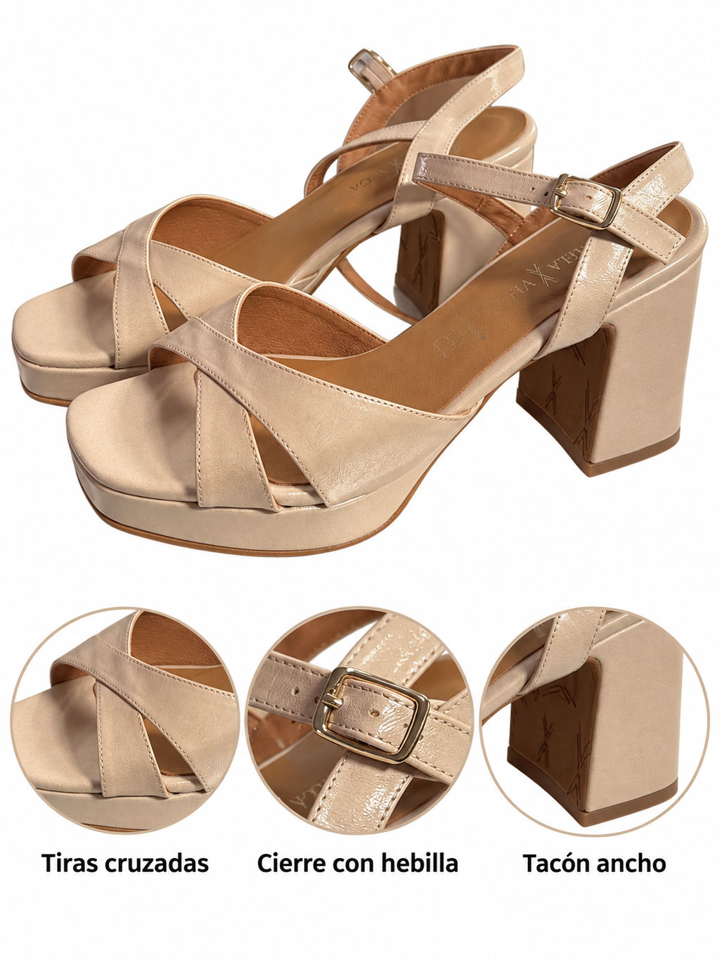 Sandalias Daniela Vega 2427 Sahara con tiras cruzadas, hebilla y tacón ancho