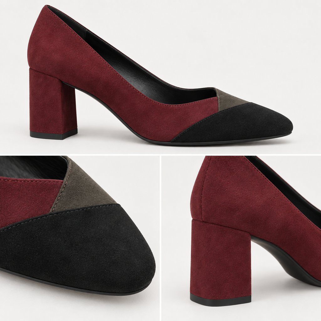 Detalles del zapato Daniela Vega 1462 tricolor y tacón de bloque