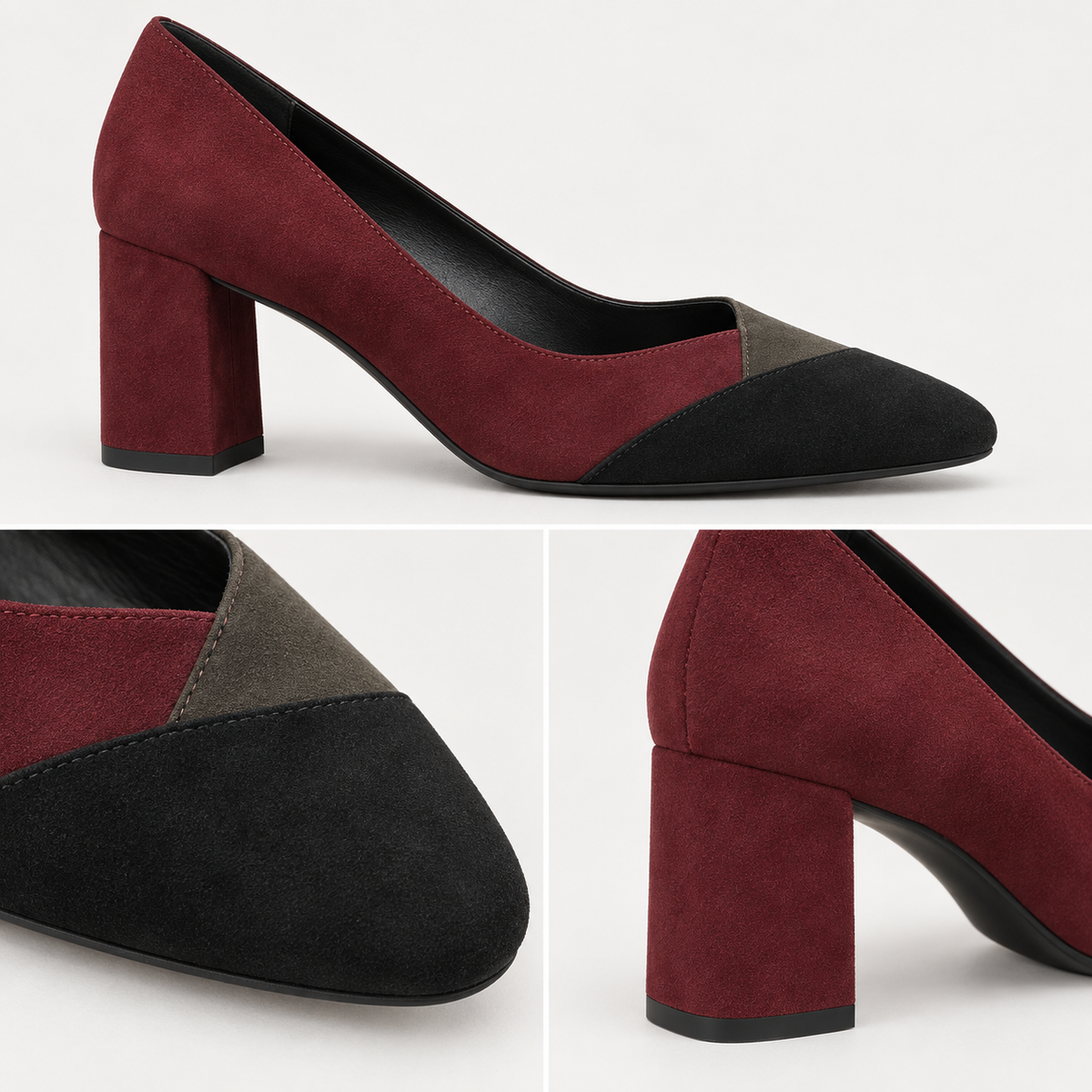 Detalles del zapato Daniela Vega 1462 tricolor y tacón de bloque