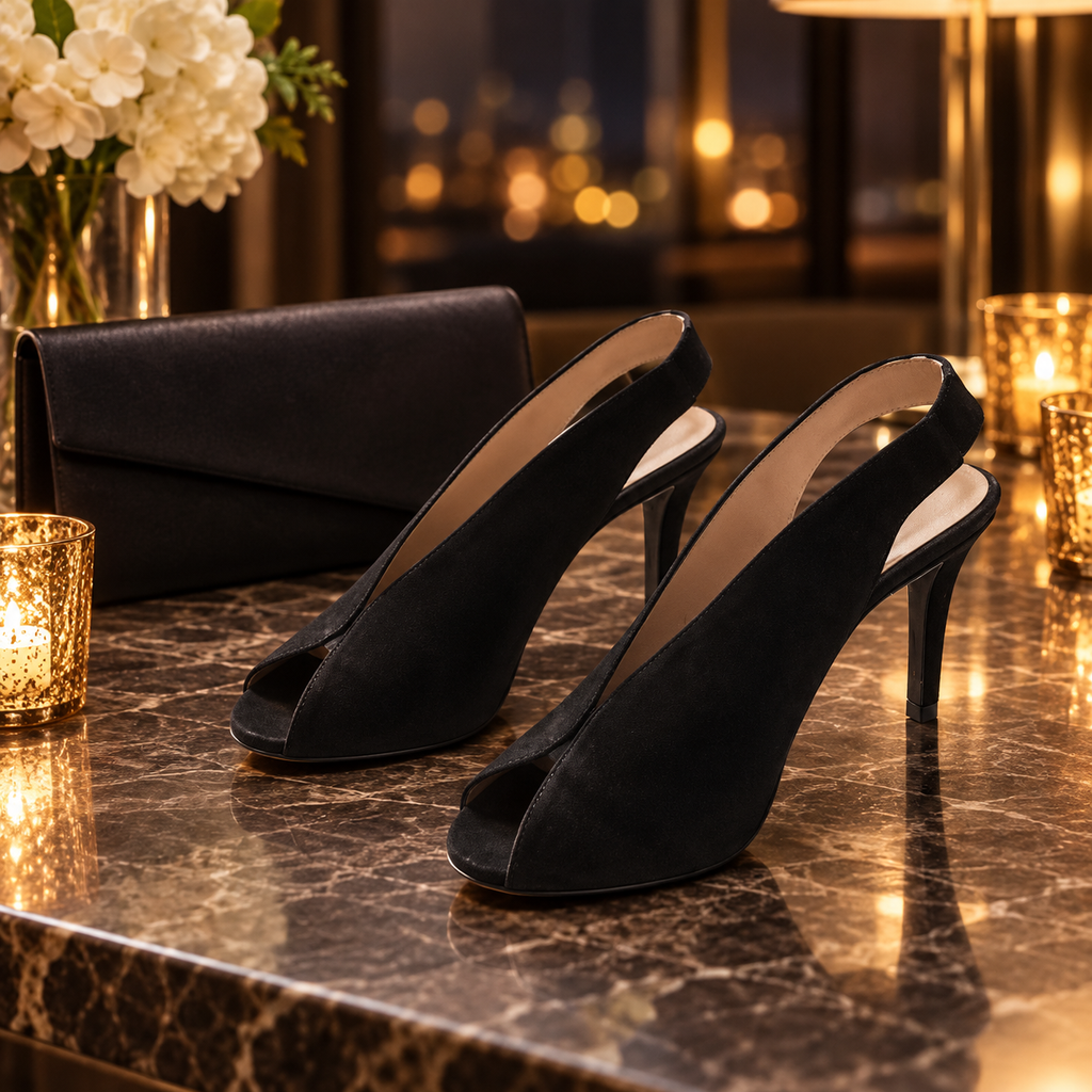 Zapatos Daniela Vega 1594 Ante Negro en una escena elegante