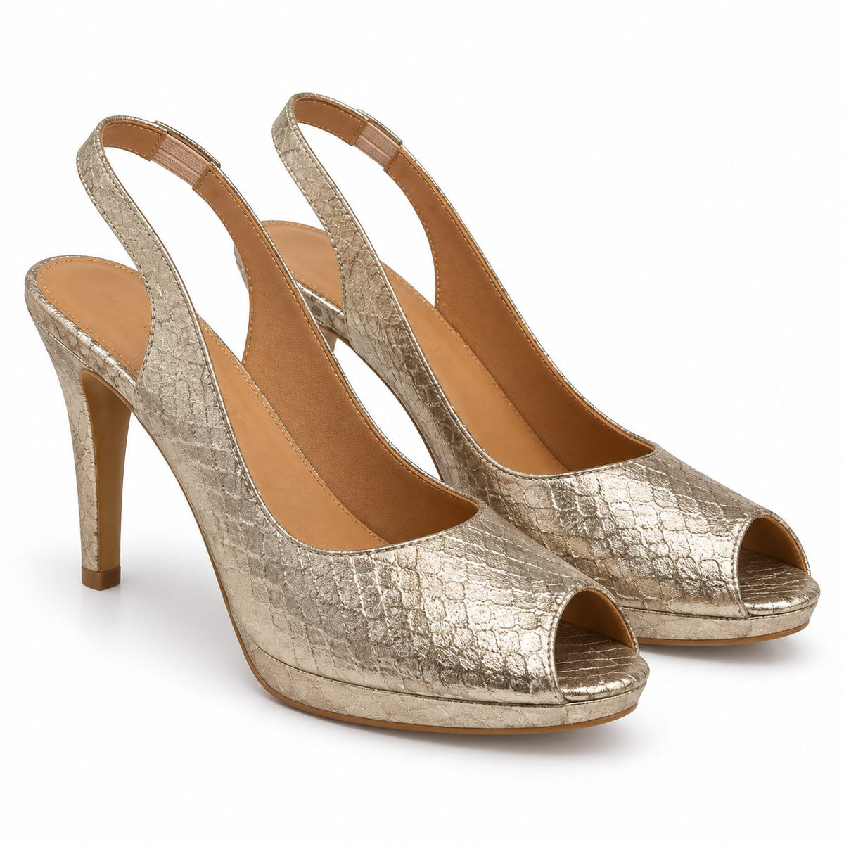 Zapatos peep toe Daniela Vega 1615 Anaconda Satin Platino - vista principal