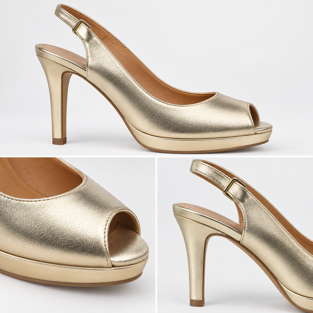 Detalles del peep toe metal platino Daniela Vega 1615