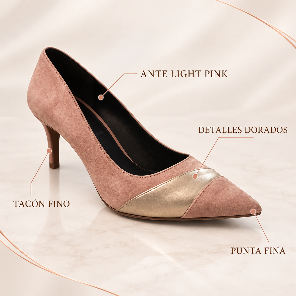 Características de los zapatos Daniela Vega 1703TF rosa y dorado