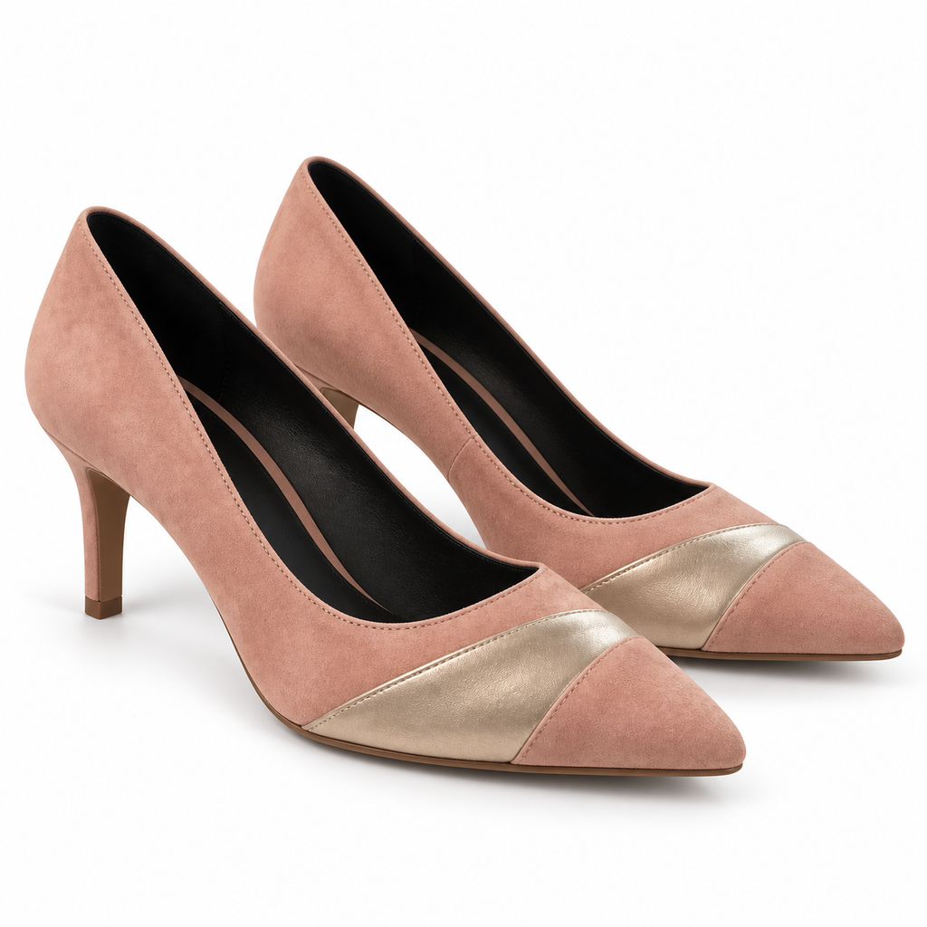 Zapatos Daniela Vega 1703TF Light Pink y Light Gold sobre fondo blanco