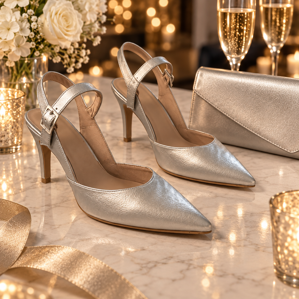 Zapatos Daniela Vega 1765 Clever Plata en una escena elegante