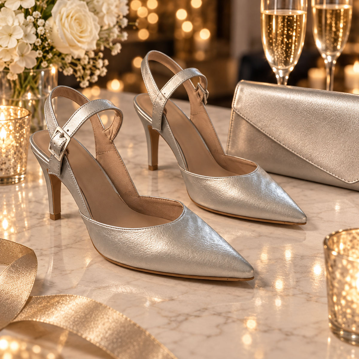 Zapatos Daniela Vega 1765 Clever Plata en una escena elegante