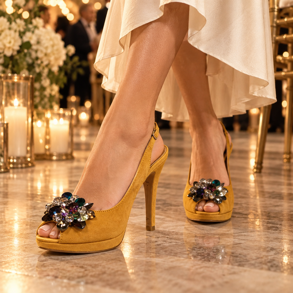 Zapatos Daniela Vega 1802 color trigal en ambiente de celebración