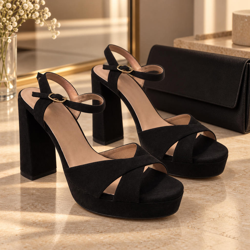 Sandalias Daniela Vega 1819 Ante Negro en ambiente lifestyle elegante