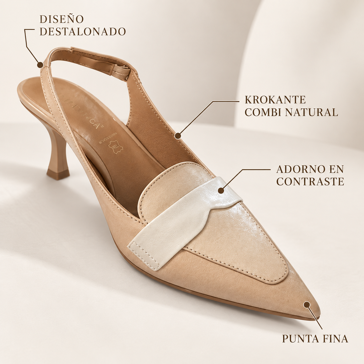 Características de los zapatos Daniela Vega 2379 Krokante Combi Natural