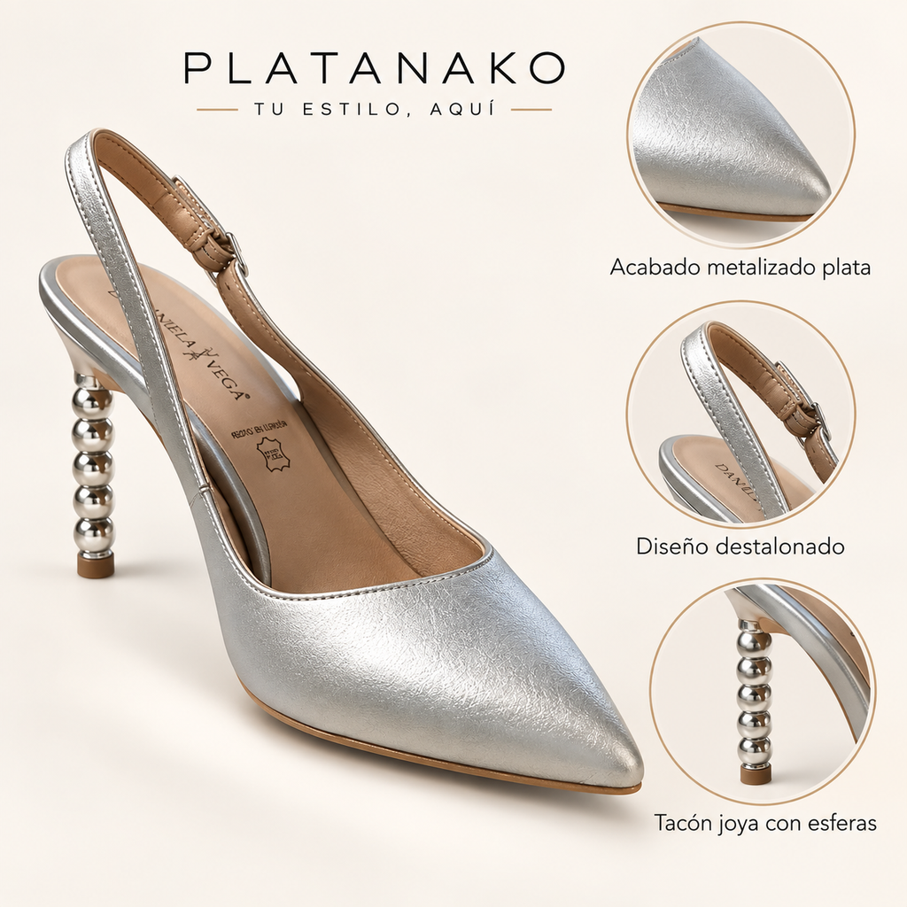 Detalles de los zapatos Daniela Vega D1068 plata