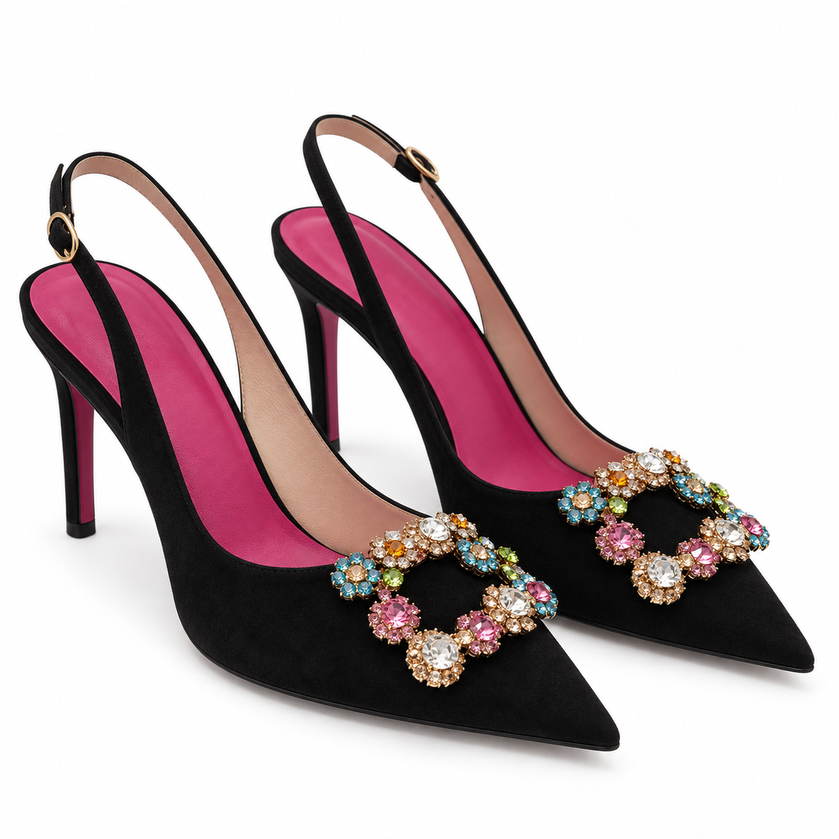 Zapatos destalonados Daniela Vega S1534 Ante Negro con hebilla multicolor - vista principal