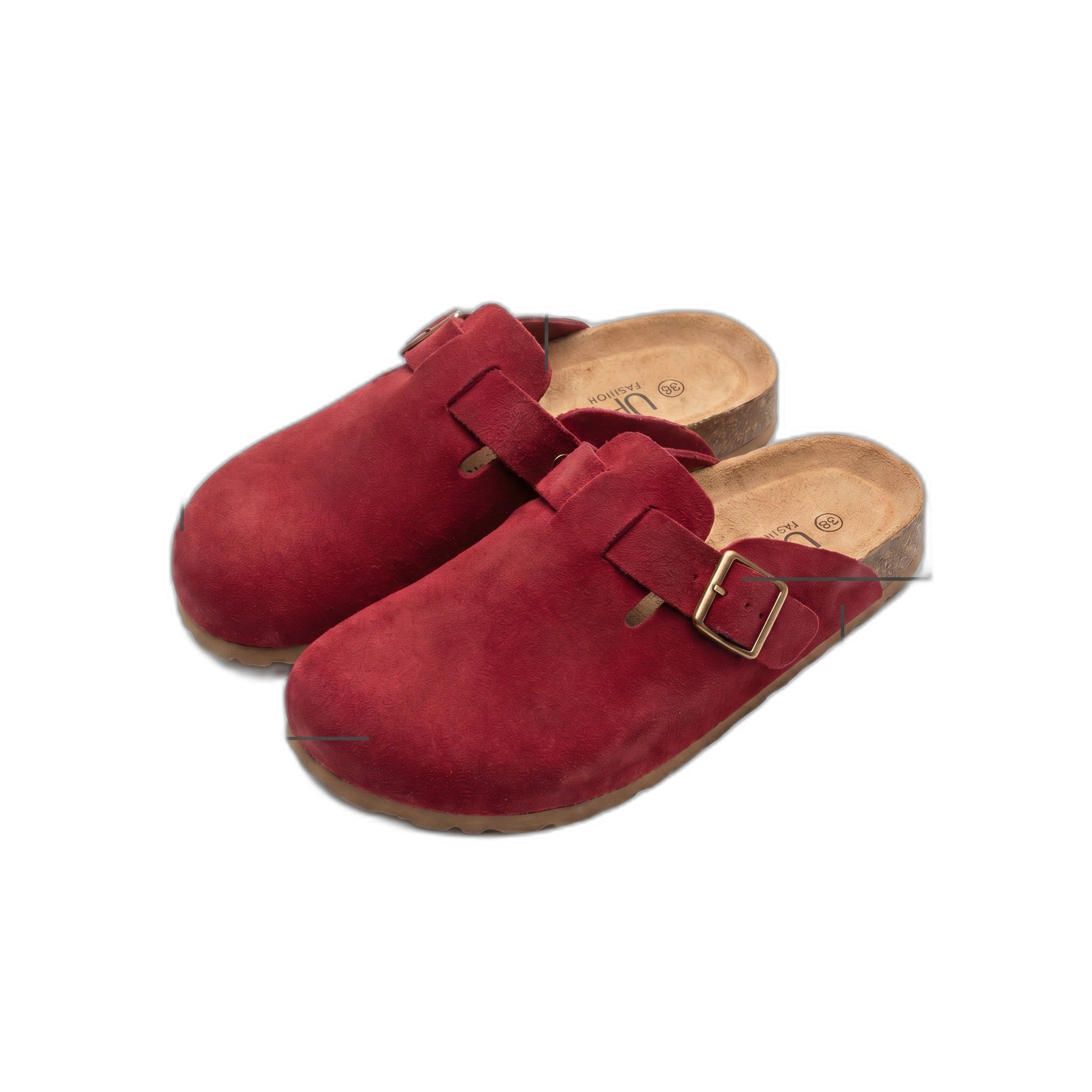 Zuecos Tipo Birkenstock UP Fashion Rojos — Ante con Hebilla