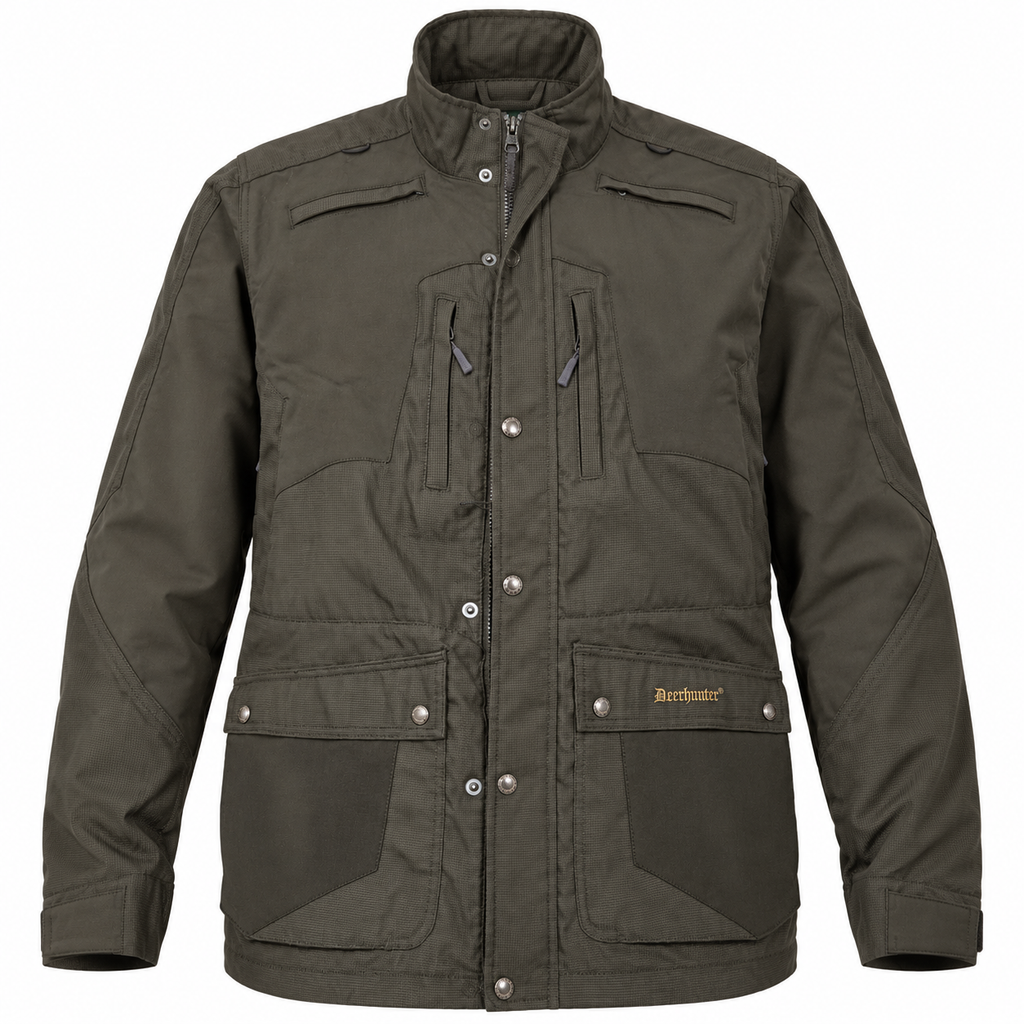 Chaqueta Deerhunter marrón oliva talla 58: vista frontal sobre fondo blanco