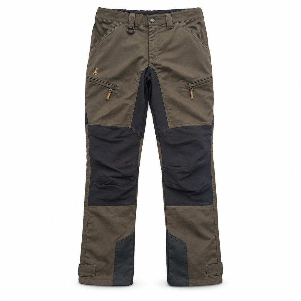 Pantalón Deerhunter Rogaland Stretch Contrast caqui y negro sobre fondo blanco