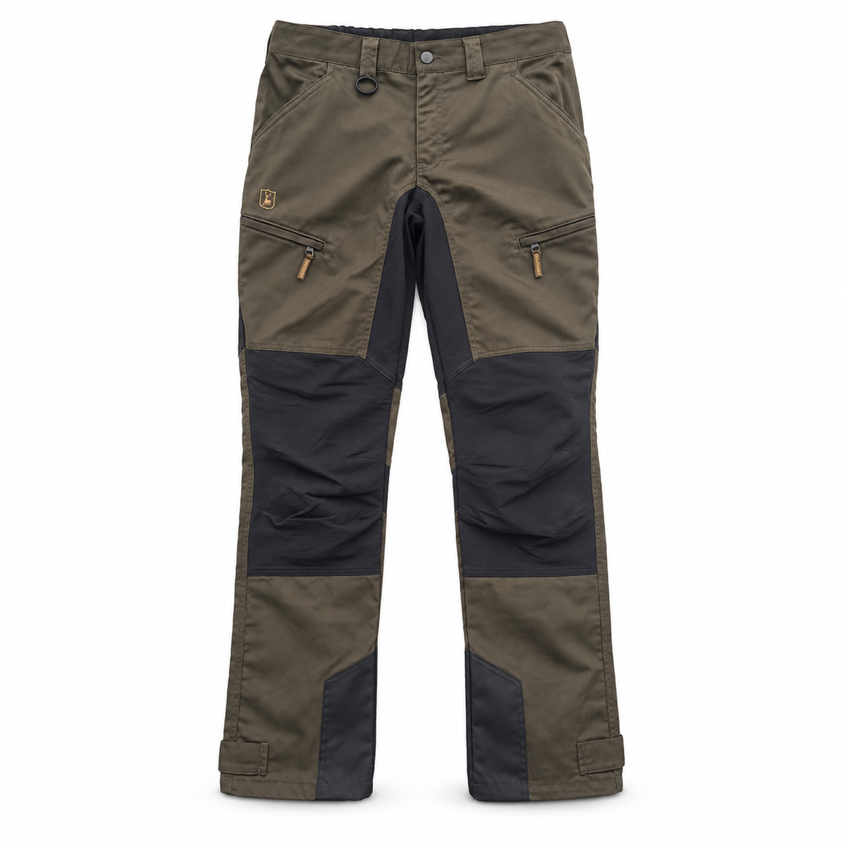 Pantalón Deerhunter Rogaland Stretch Contrast caqui y negro sobre fondo blanco