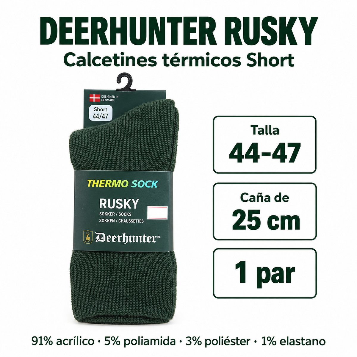 Calcetines Deerhunter Rusky Thermo Short verde oscuro talla 44–47 — caracteristicas