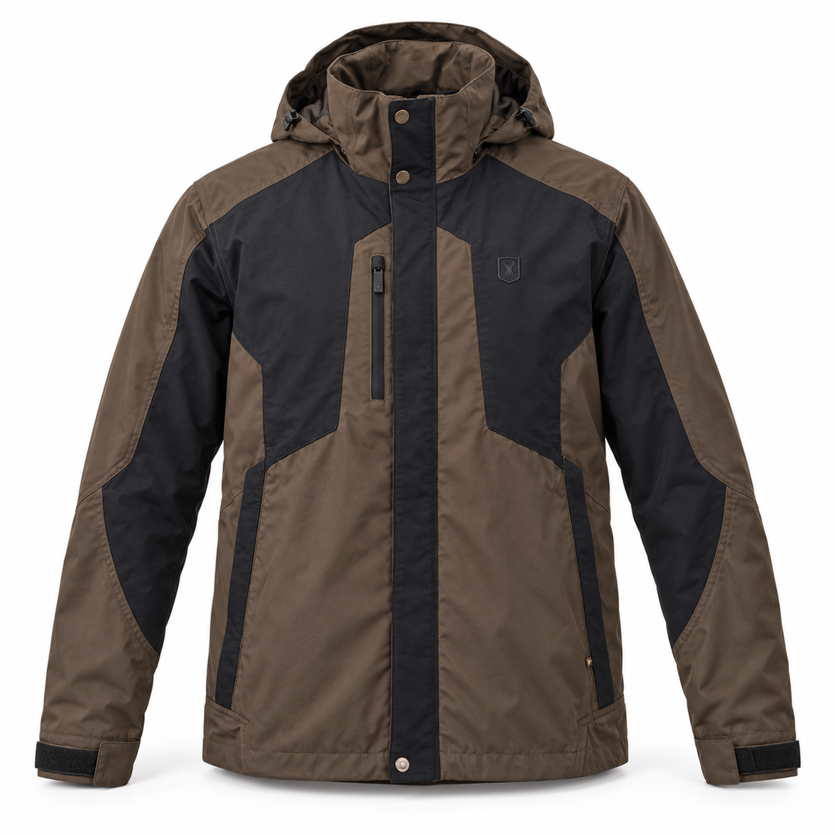 Chaqueta Deerhunter Strike Fallen Leaf marrón y negro sobre fondo blanco