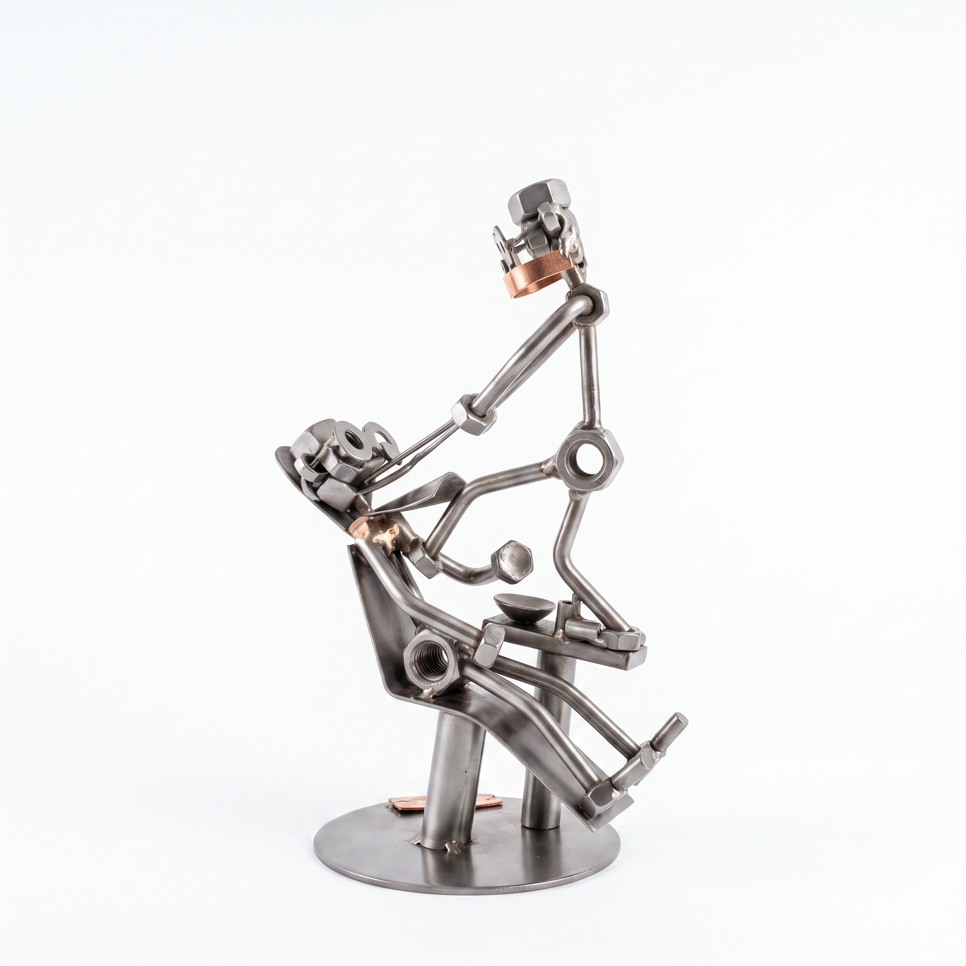 Figura artesanal dentista con paciente - fondo blanco