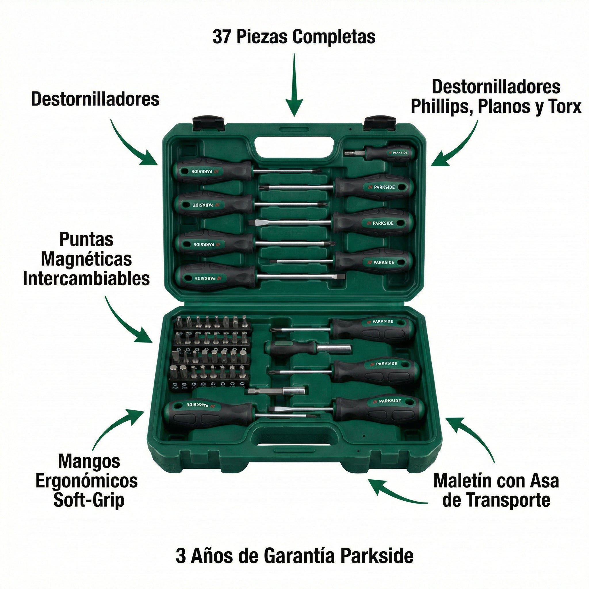 Set Destornilladores y Puntas Magnéticas 37 Piezas con Maletín | Parkside