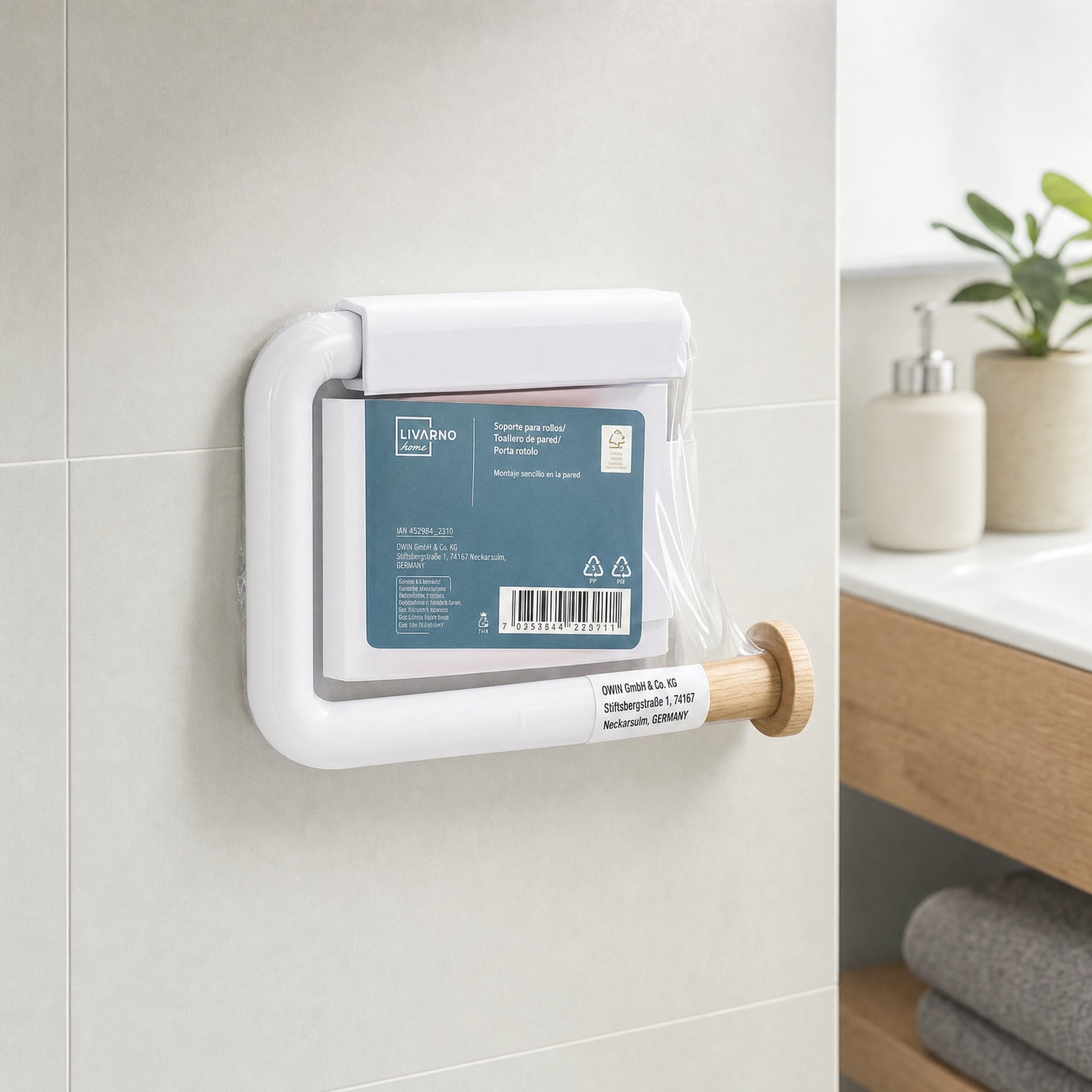 Livarno Portarrollos de pared en forma de U blanco con remate en tono madera