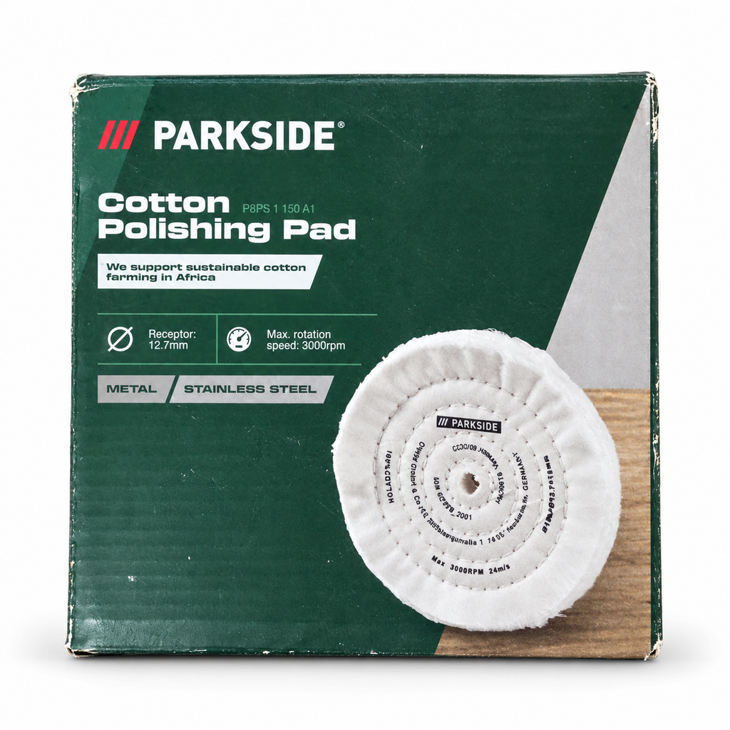Caja Parkside disco de pulido de algodón sobre fondo blanco