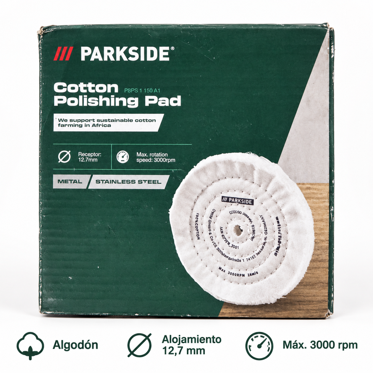 Disco Parkside: algodón, alojamiento 12,7 mm y máximo 3000 rpm