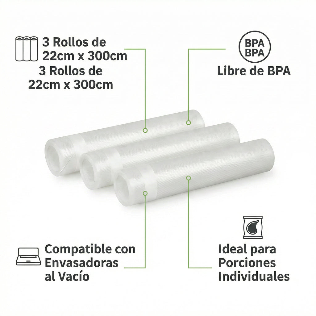 Rollos Envasado al Vacío Ambiano 3uds 22x300cm
