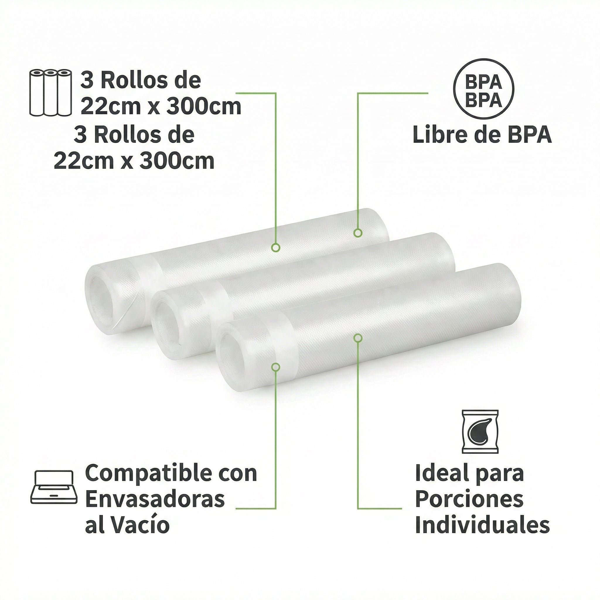 Rollos Envasado al Vacío Ambiano 3uds 22x300cm