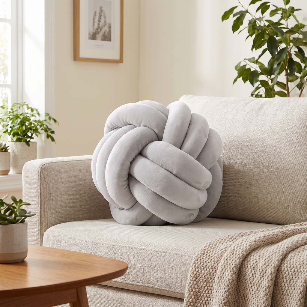 Cojín Decorativo Anudado Gris Claro — Sin Caja