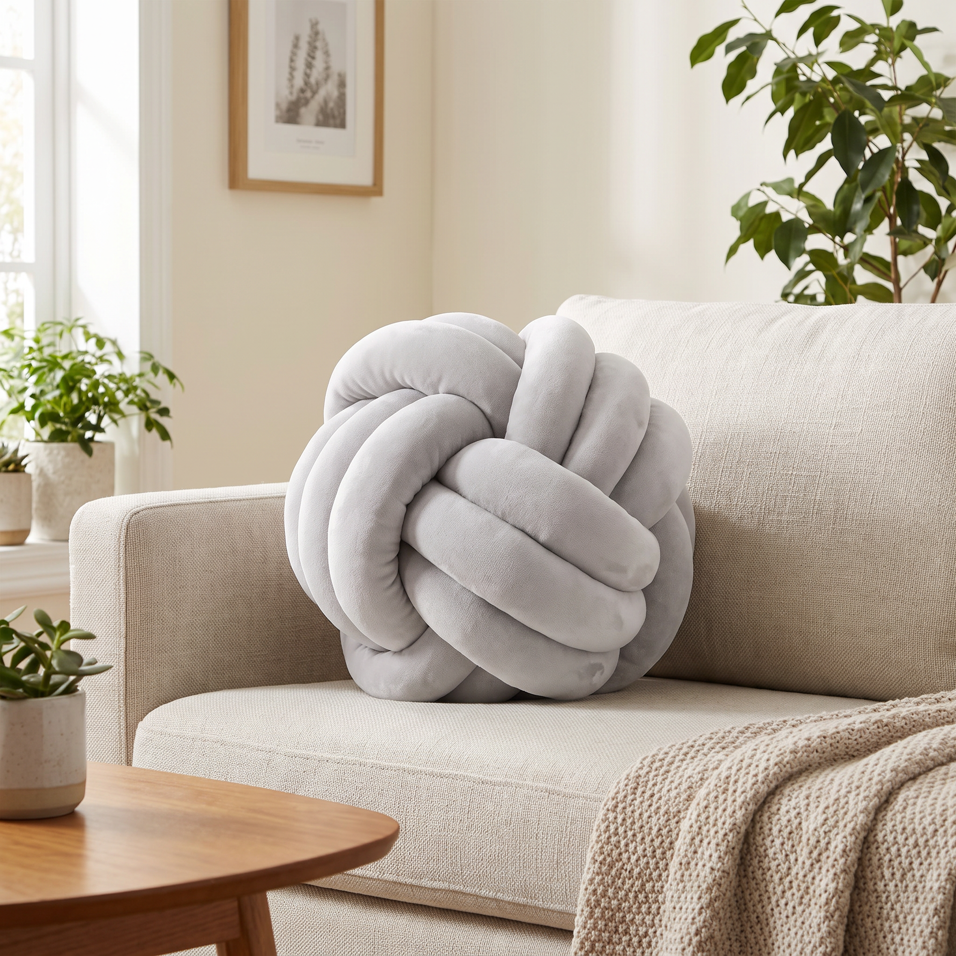 Cojín Decorativo Anudado Gris Claro — Sin Caja