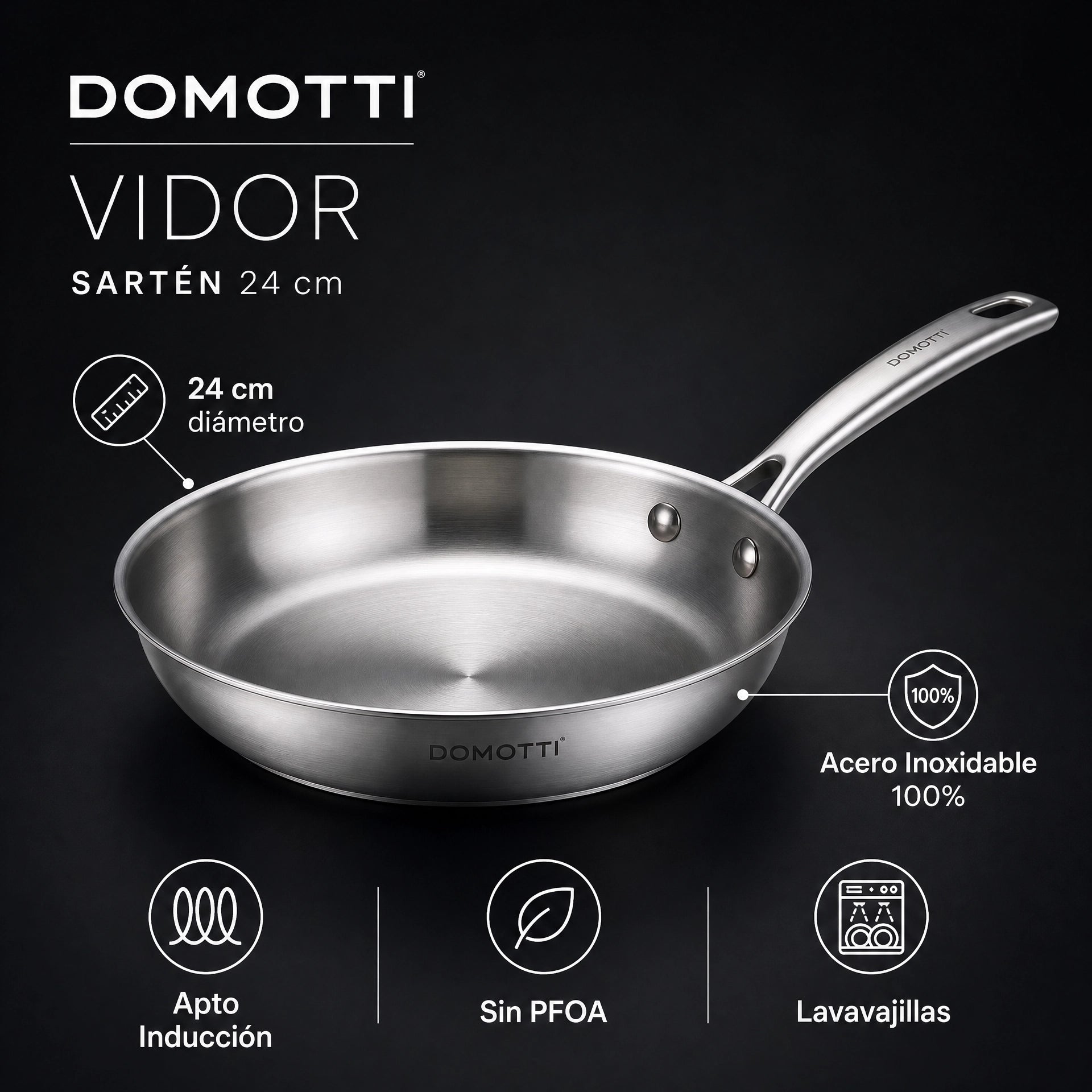 Pack 3 Sartenes Acero Inoxidable Domotti Vidor — 24 cm