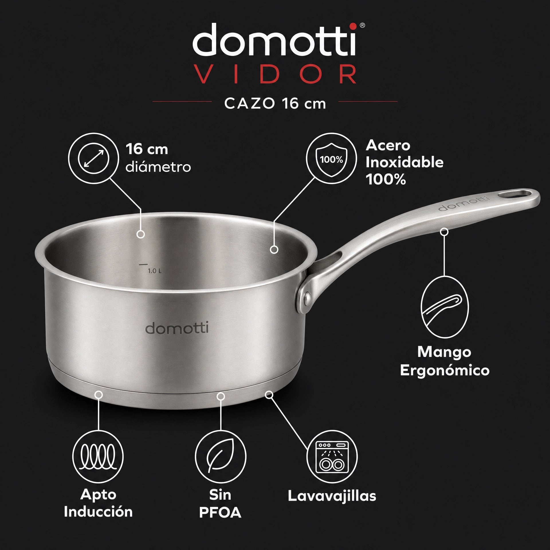 Pack 3 Cazos Acero Inoxidable Domotti Vidor — 16 cm