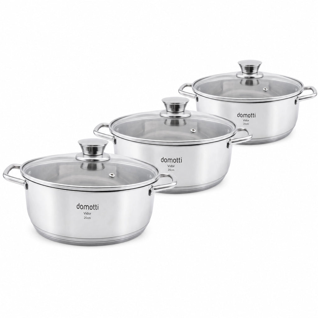 Pack 3 Ollas Acero Inoxidable con Tapa Domotti Vidor — 20 cm