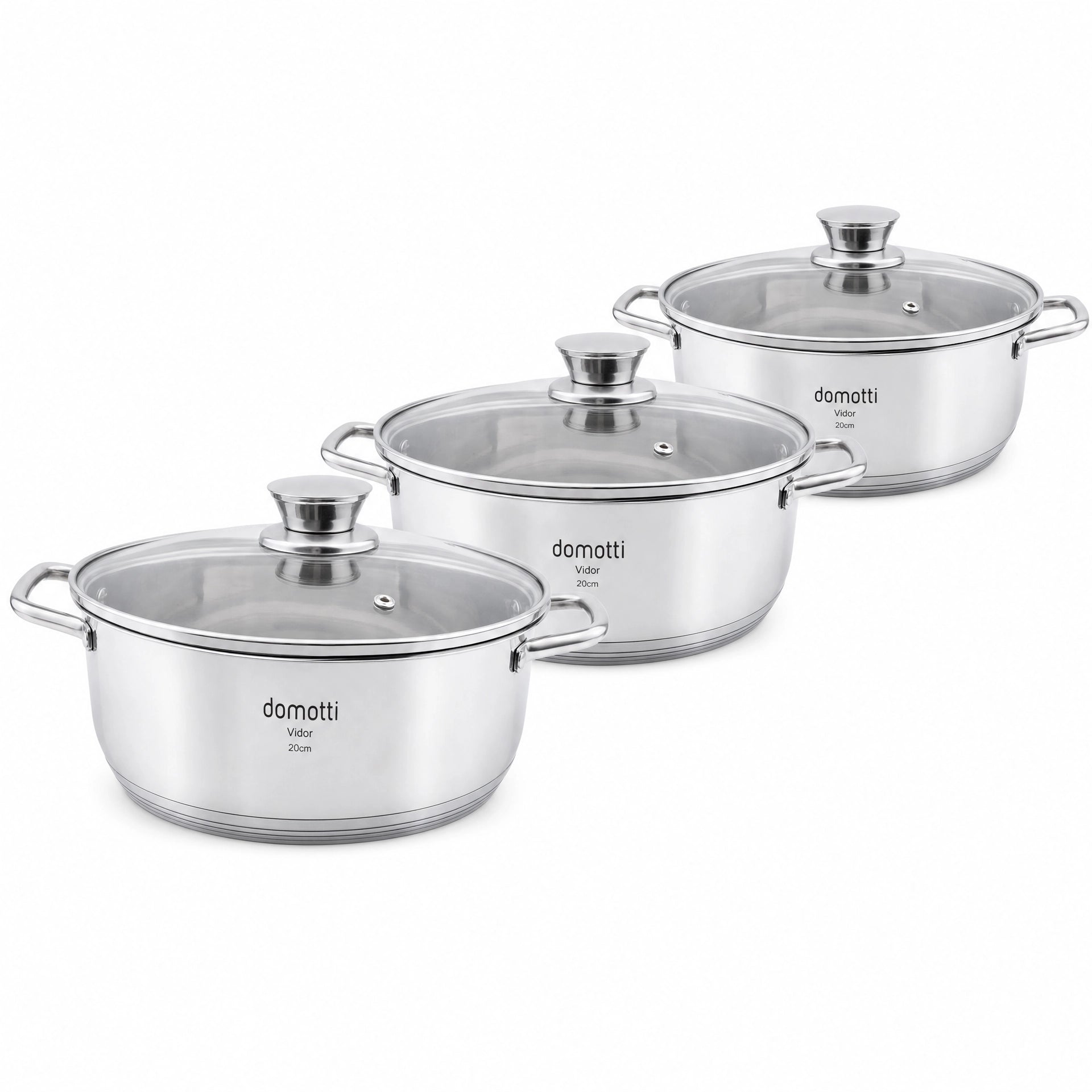 Pack 3 Ollas Acero Inoxidable con Tapa Domotti Vidor — 20 cm