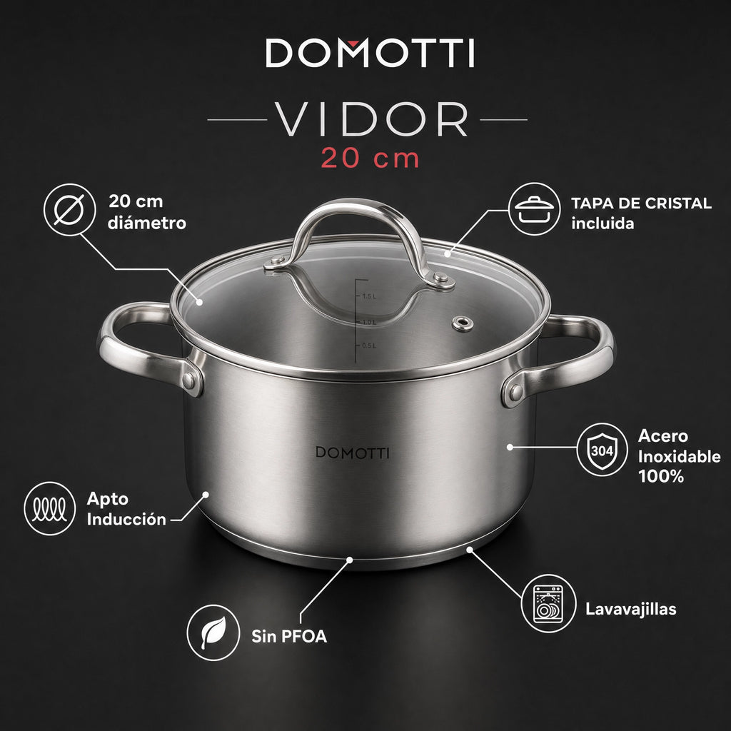 Pack 3 Ollas Acero Inoxidable con Tapa Domotti Vidor — 20 cm