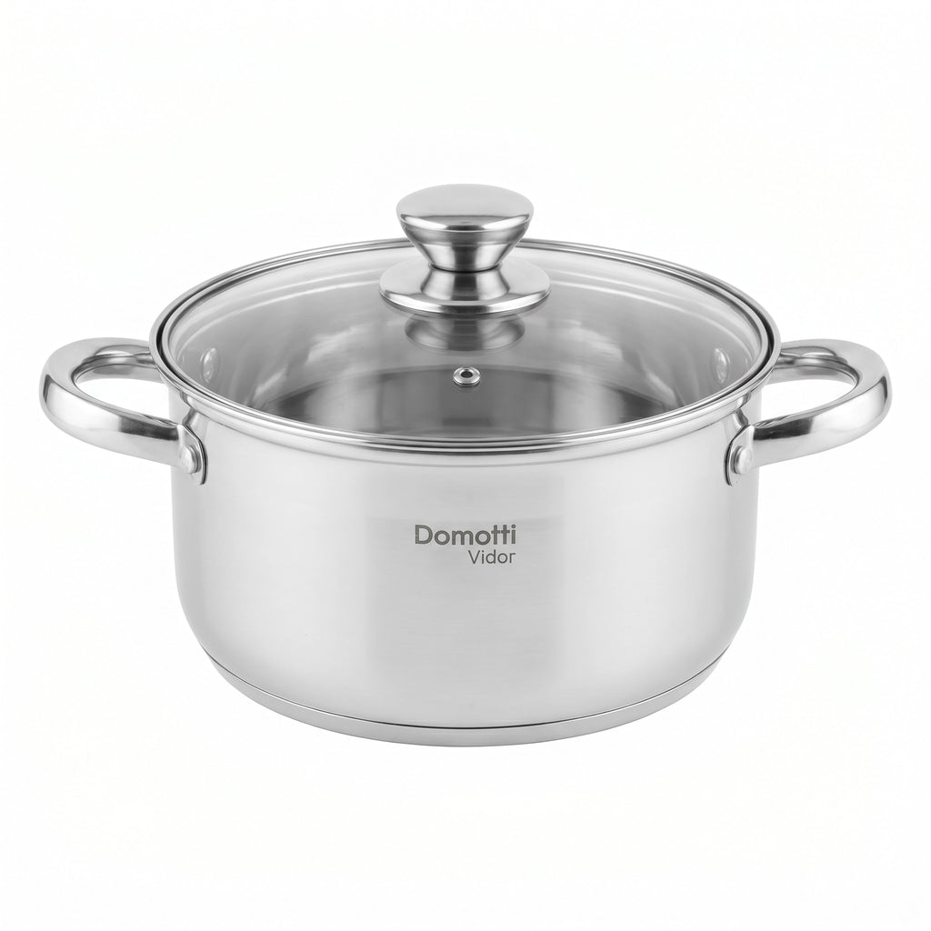 Cazuela con Tapa Acero Inoxidable Domotti Vidor 20cm — Apta Inducción