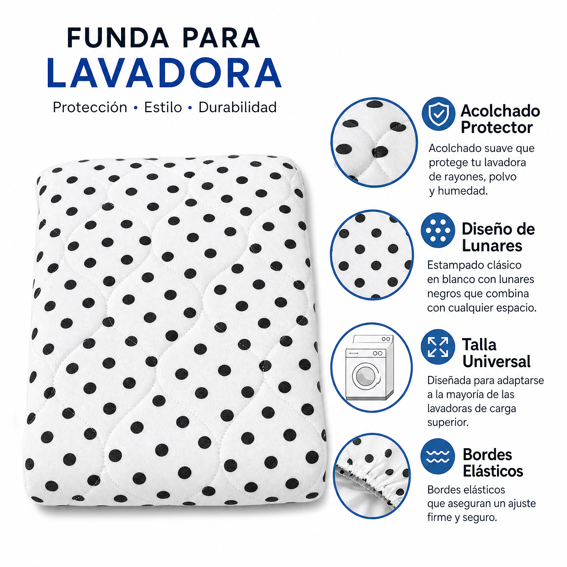 AquaPur Funda Lavadora Acolchada Lunares