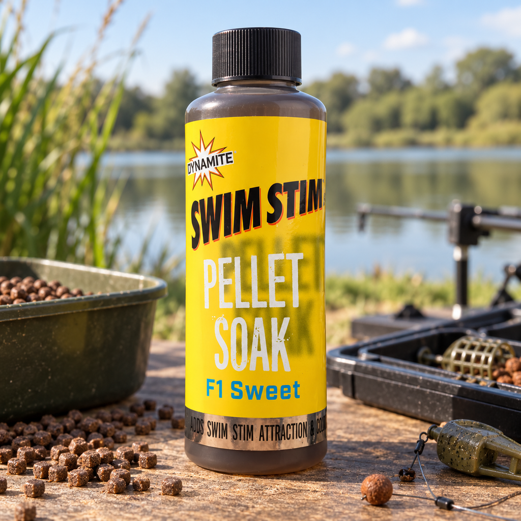 Dynamite Swim Stim Pellet Soak F1 Sweet en entorno de pesca