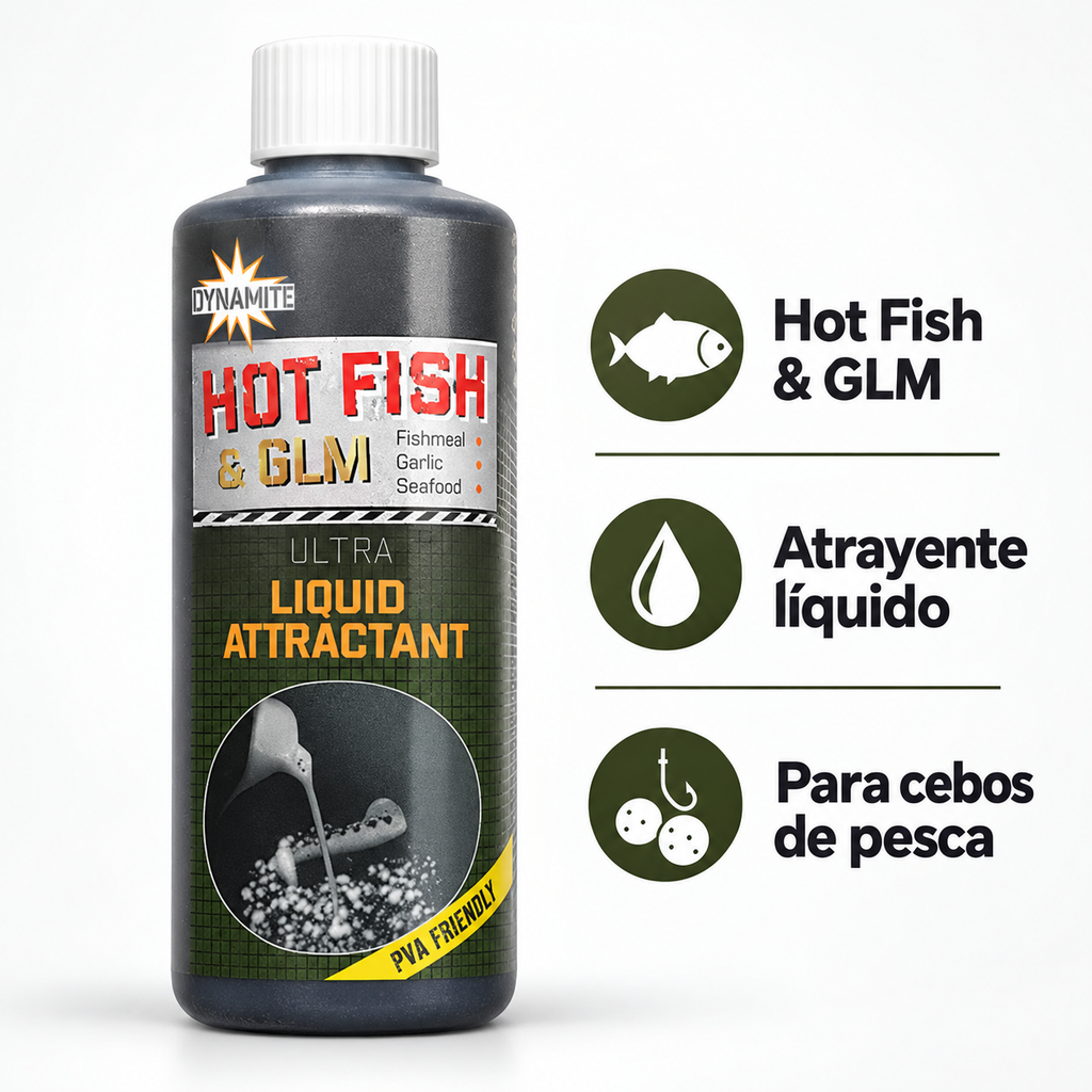 Características de Dynamite Hot Fish y GLM Liquid Attractant