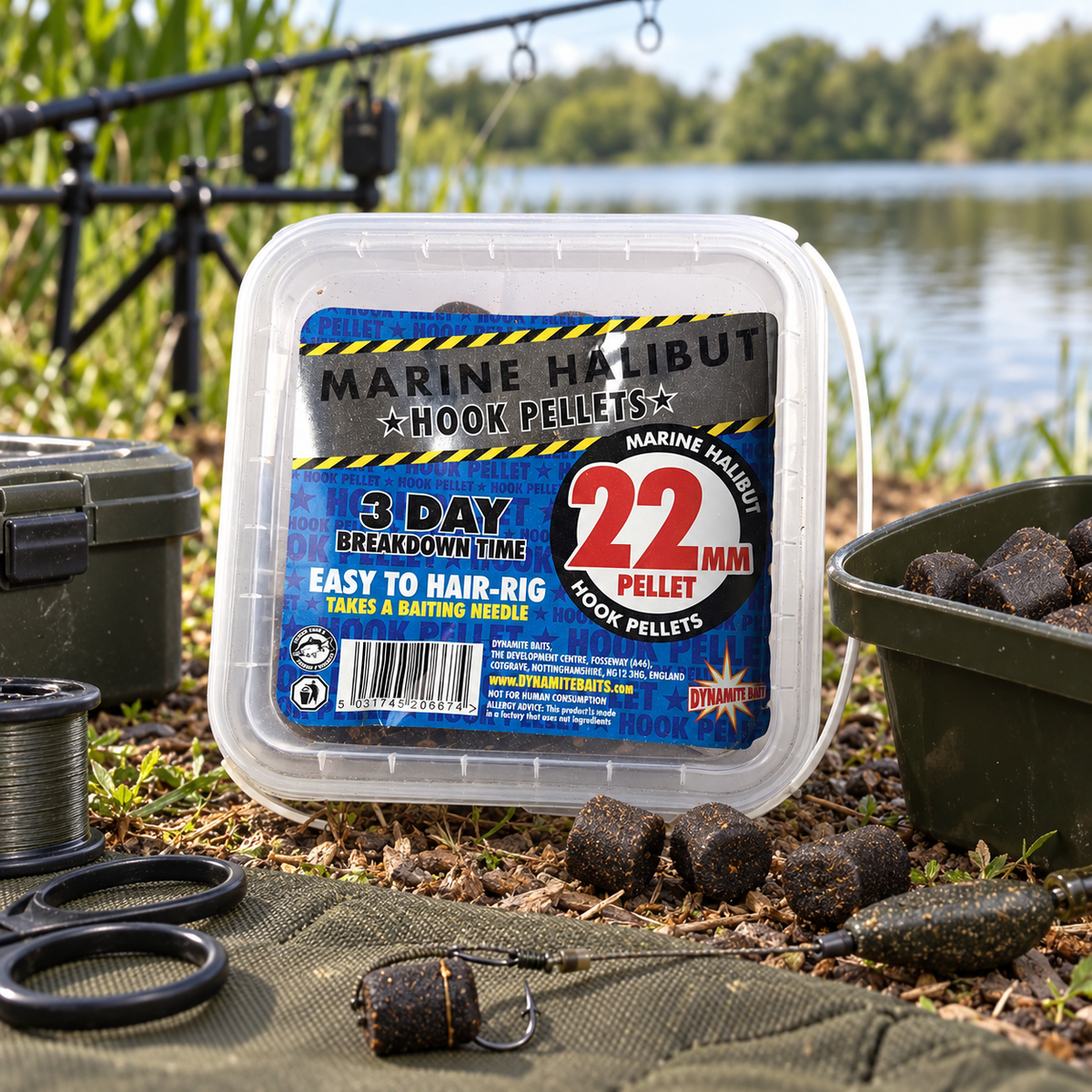 Dynamite Marine Halibut Hook Pellets 22 mm en ambiente de pesca
