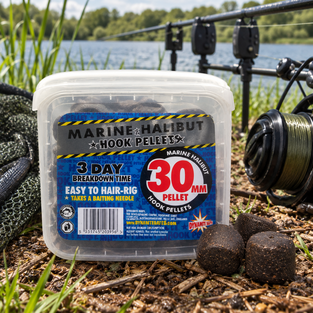Dynamite Marine Halibut Hook Pellets 30 mm en ambiente de pesca